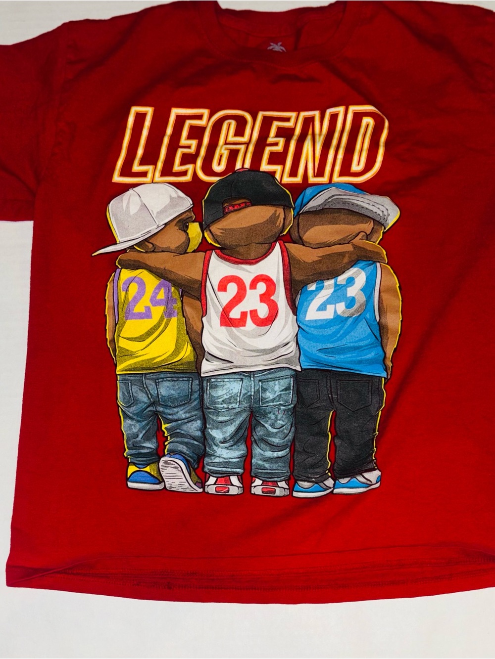 Vibe Red 'Legend' Graphic Tee with Yellow & Blue Accents